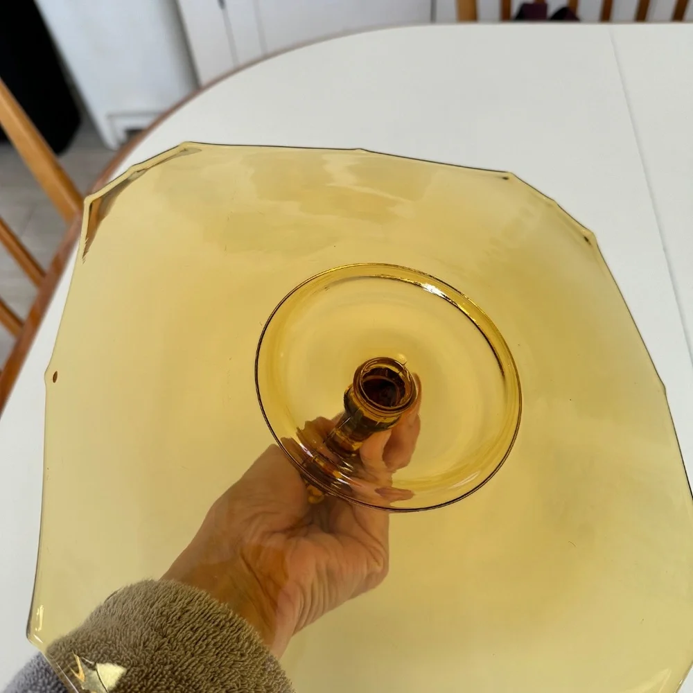 Vintage Amber Glass Serving Plate Center Heart Shaped Handle